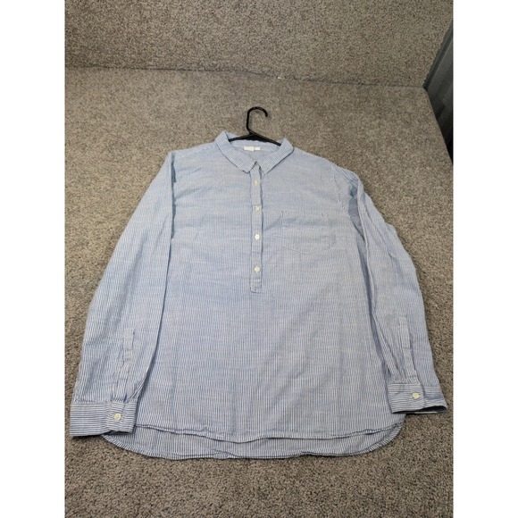 GAP Tops - Gap Womens XL Blue White Striped Cotton Long Sleeve Button Down Shirt Pocket